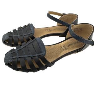 MaxMuxun leather navy flat sandals closed toe cage 7